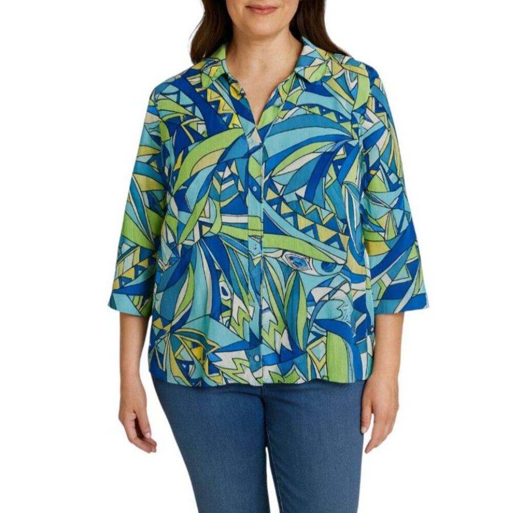 Chico’s Women’s No-Iron Bold Abstract Print Button-Up Shirt | Size 1 (Medium)